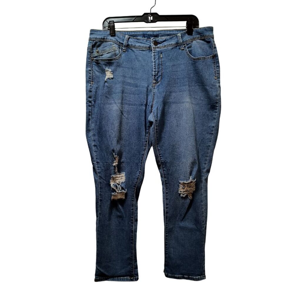 Harmony & Havoc Cropped Jeans Women 36x27 Blue Straight Distressed Stretch Denim